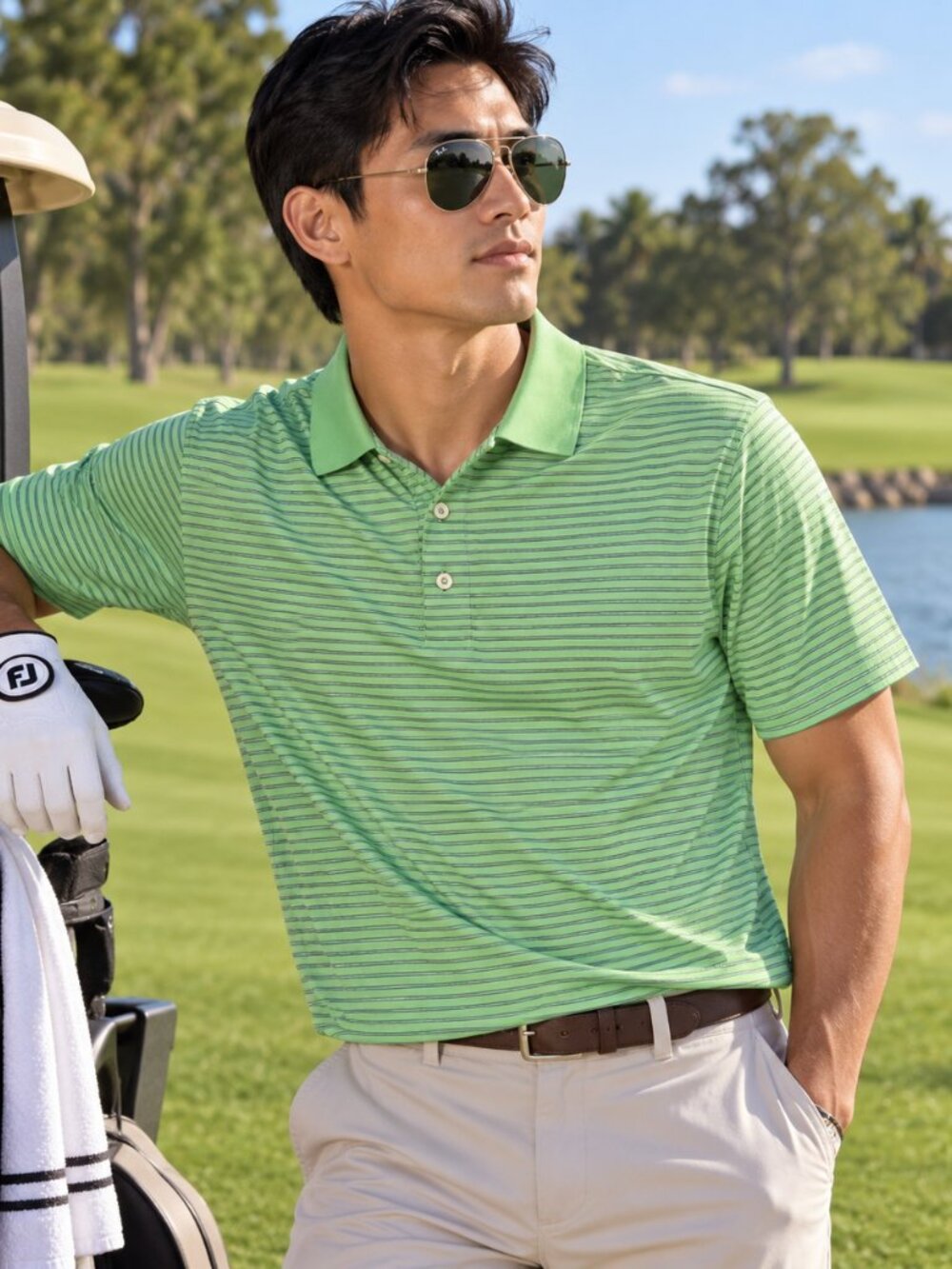 Peter Millar Summer Comfort Golf Polo L Lion's Paw Golf Links Green Stripe